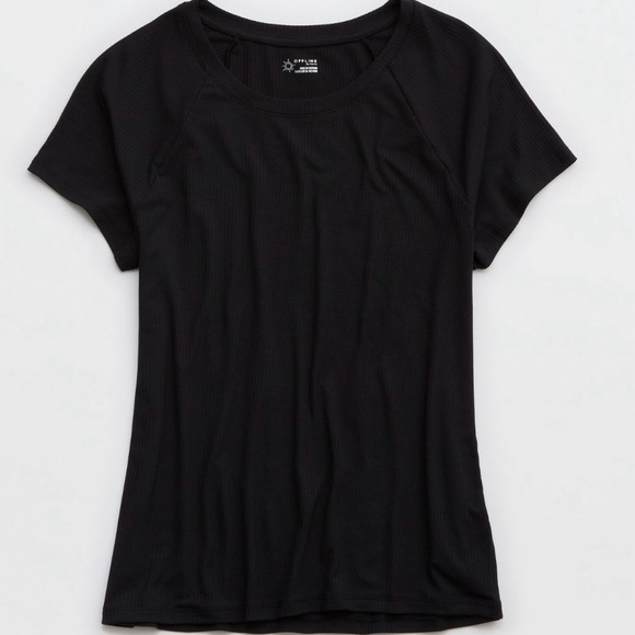 Aerie Offline Black Ribbed Short Sleeve Tee - Picture 2 of 8